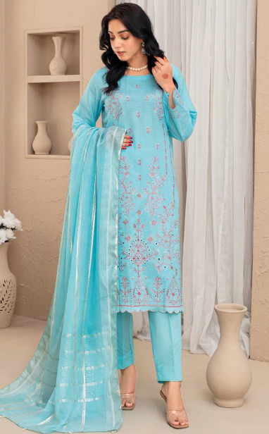 Unstitched Premium Embroidered Lawn Suit – 3 Piece