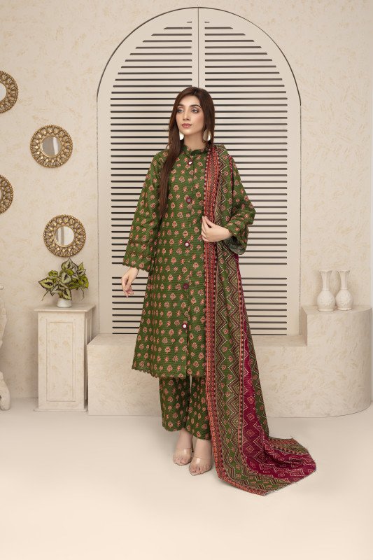 Unstitched Printed Khaddar 3 Piece