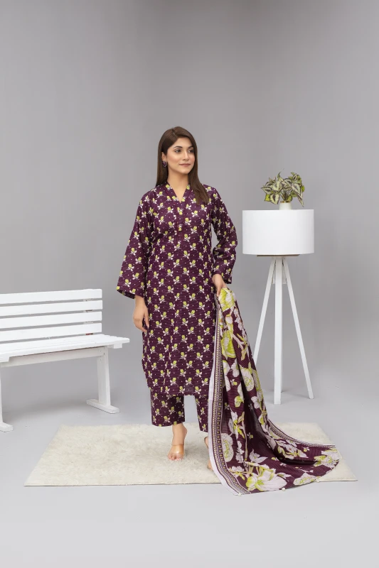 Unstitched Printed Khaddar 3 Piece